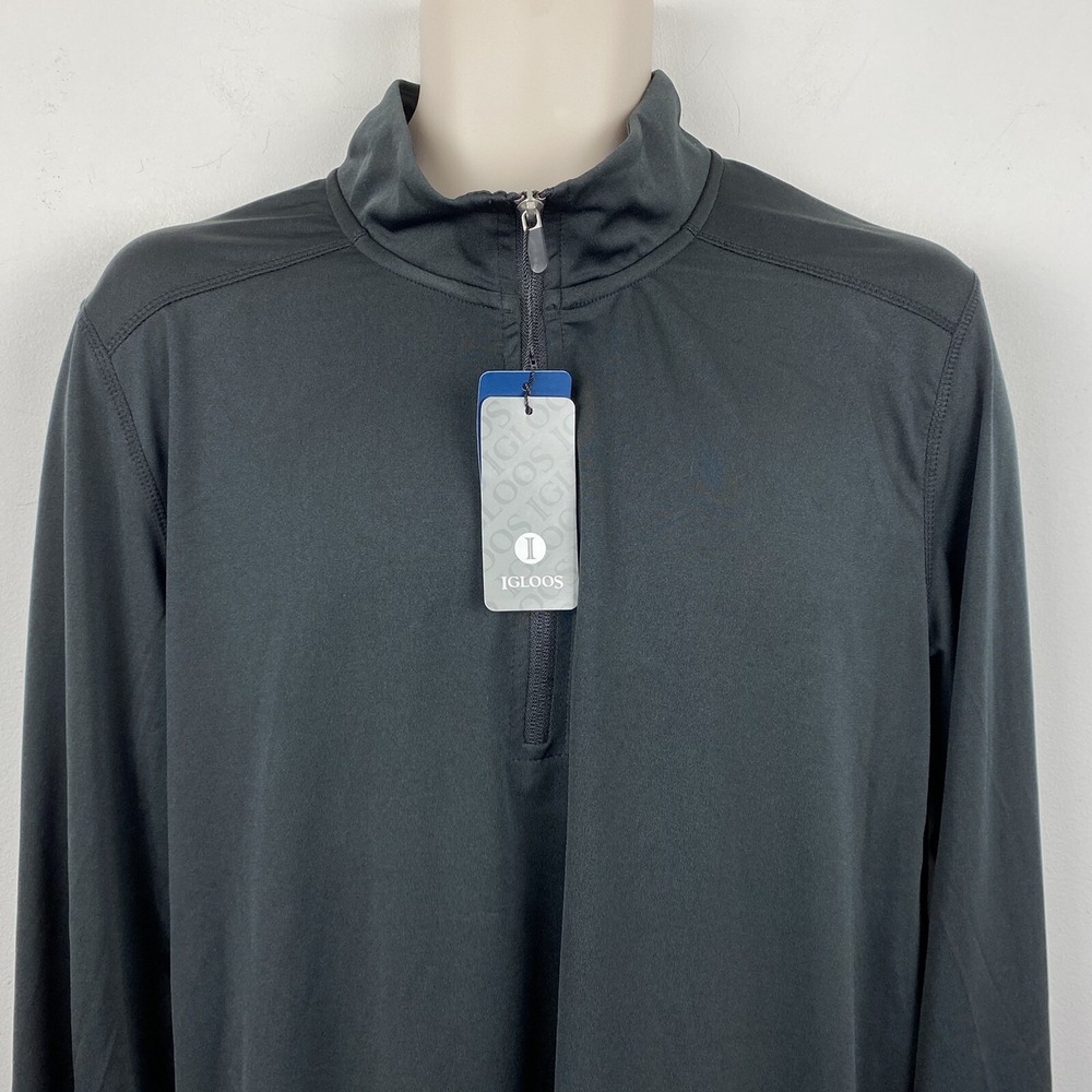 NEW Igloos Mens Black 1/4 Zip Pullover Shirt Jacket Long‎ Sleeve Lighweight XL